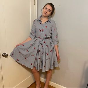 Betsey Johnson | Embroidered Pinstriped Shirtdress